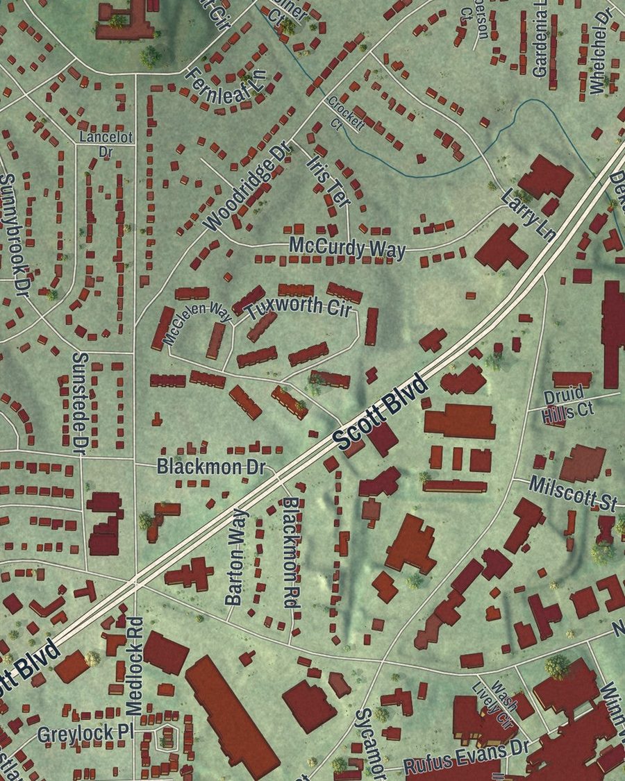 Close-up of North Decatur streets on the map