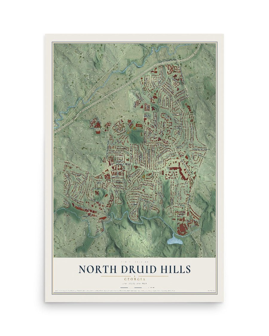 North Druid Hills, Georgia map print, 12 x 18 in, print only