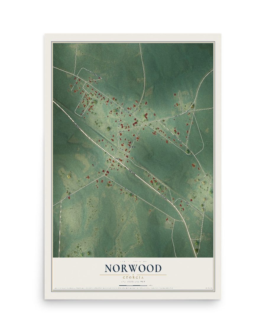 Norwood, Georgia map print, 12 x 18 in, print only