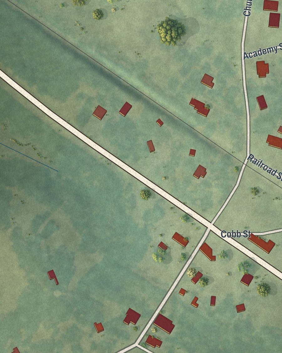 Close-up of Norwood streets on the map