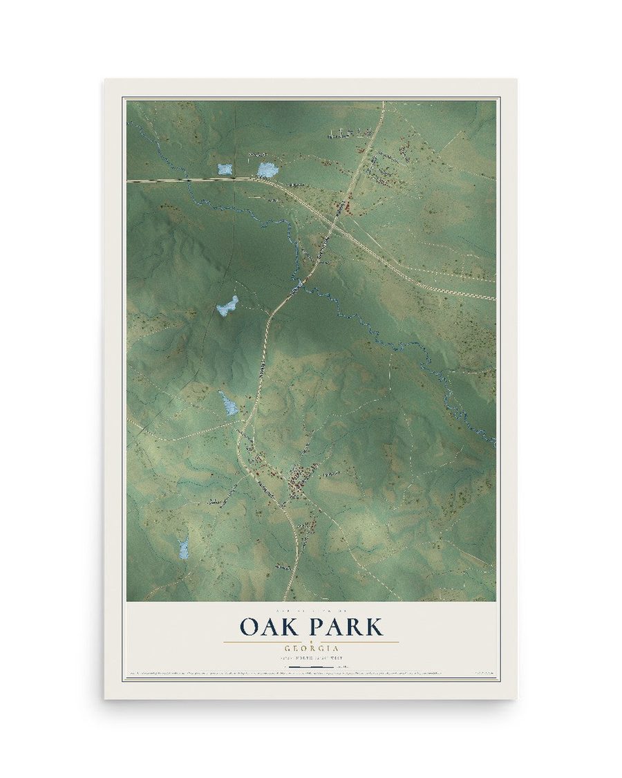 Oak Park, Georgia map print, 12 x 18 in, print only
