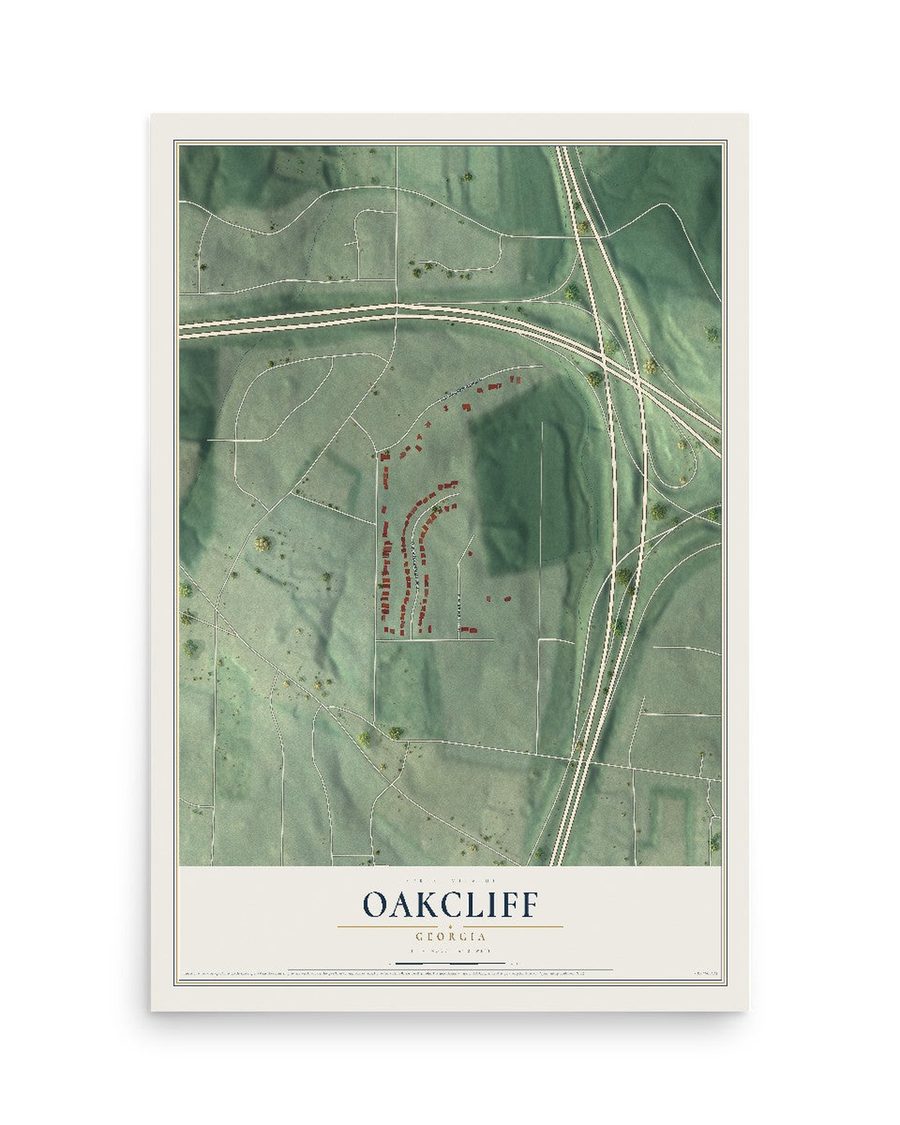 Oakcliff, Georgia map print, 12 x 18 in, print only
