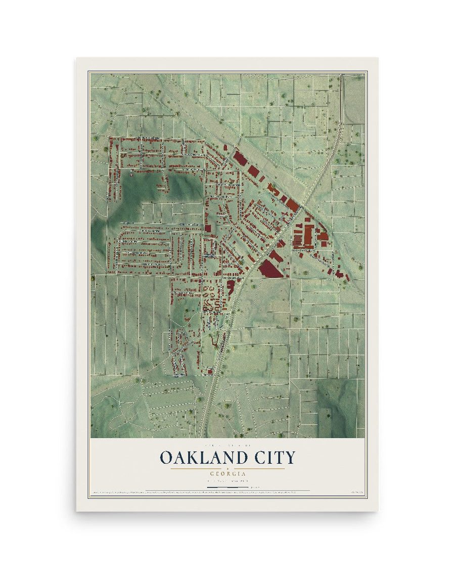 Oakland City, Georgia map print, 12 x 18 in, print only