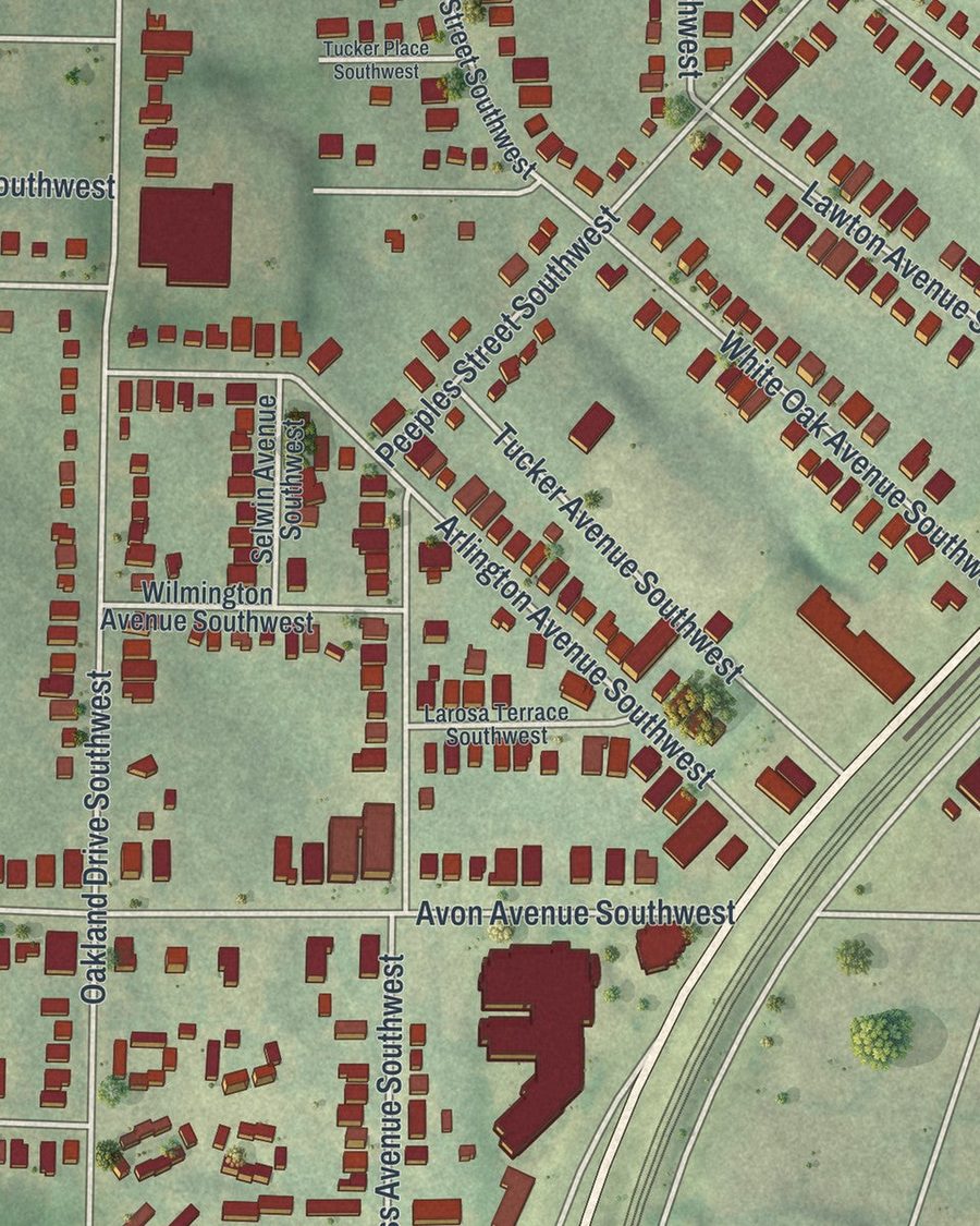 Close-up of Oakland City streets on the map