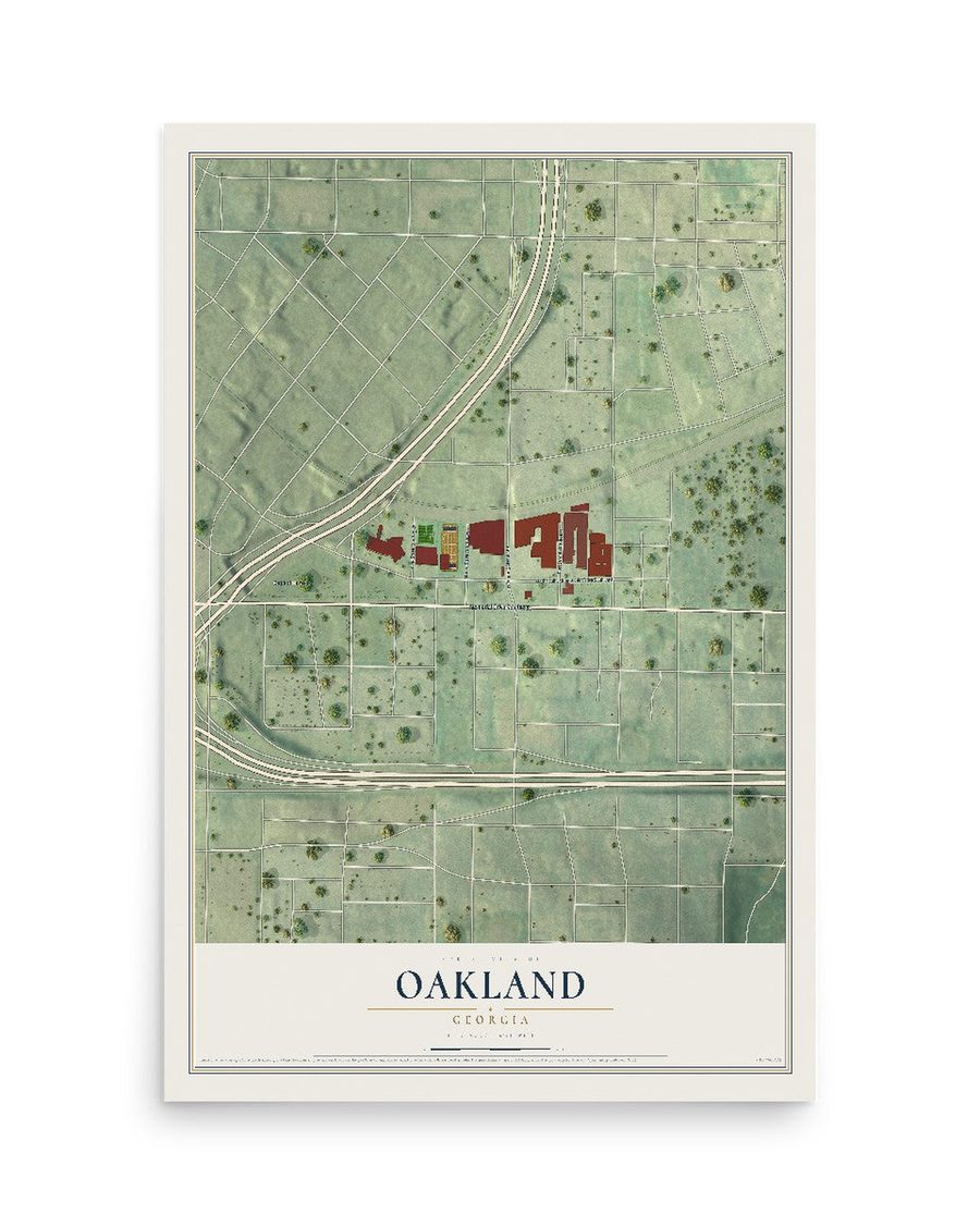 Oakland, Georgia map print, 12 x 18 in, print only