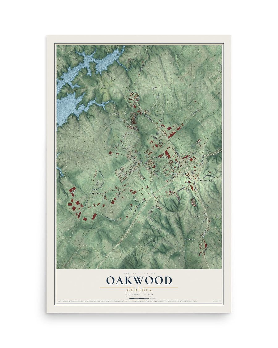 Oakwood, Georgia map print, 12 x 18 in, print only