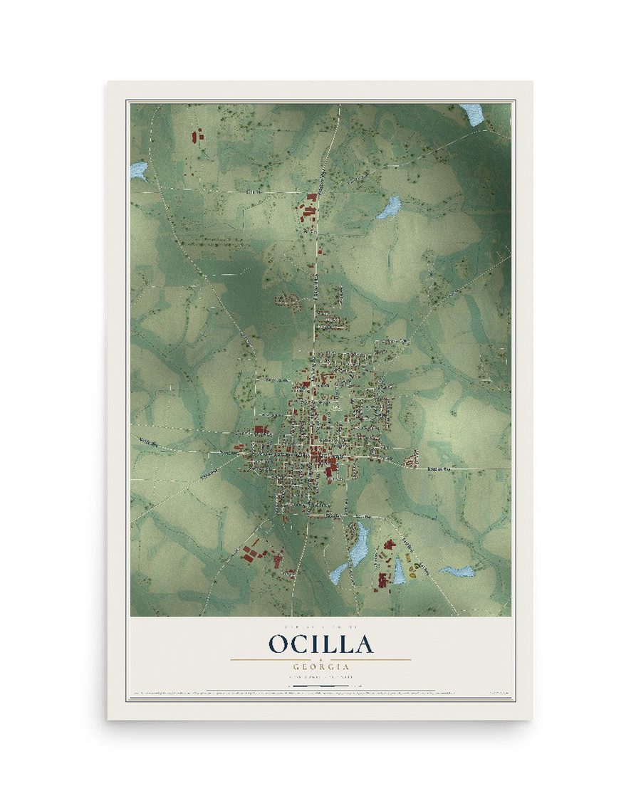 Ocilla, Georgia map print, 12 x 18 in, print only