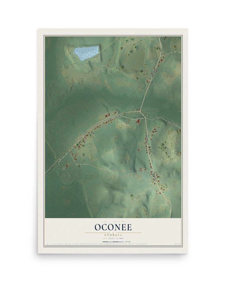 Oconee, Georgia map print, 12 x 18 in, print only