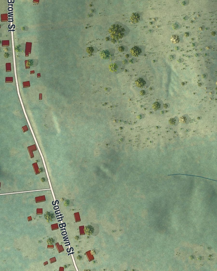 Close-up of Oconee streets on the map
