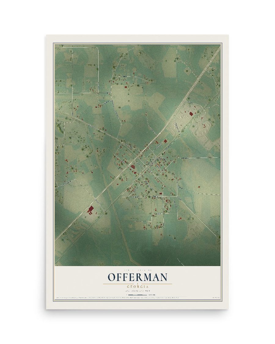 Offerman, Georgia map print, 12 x 18 in, print only