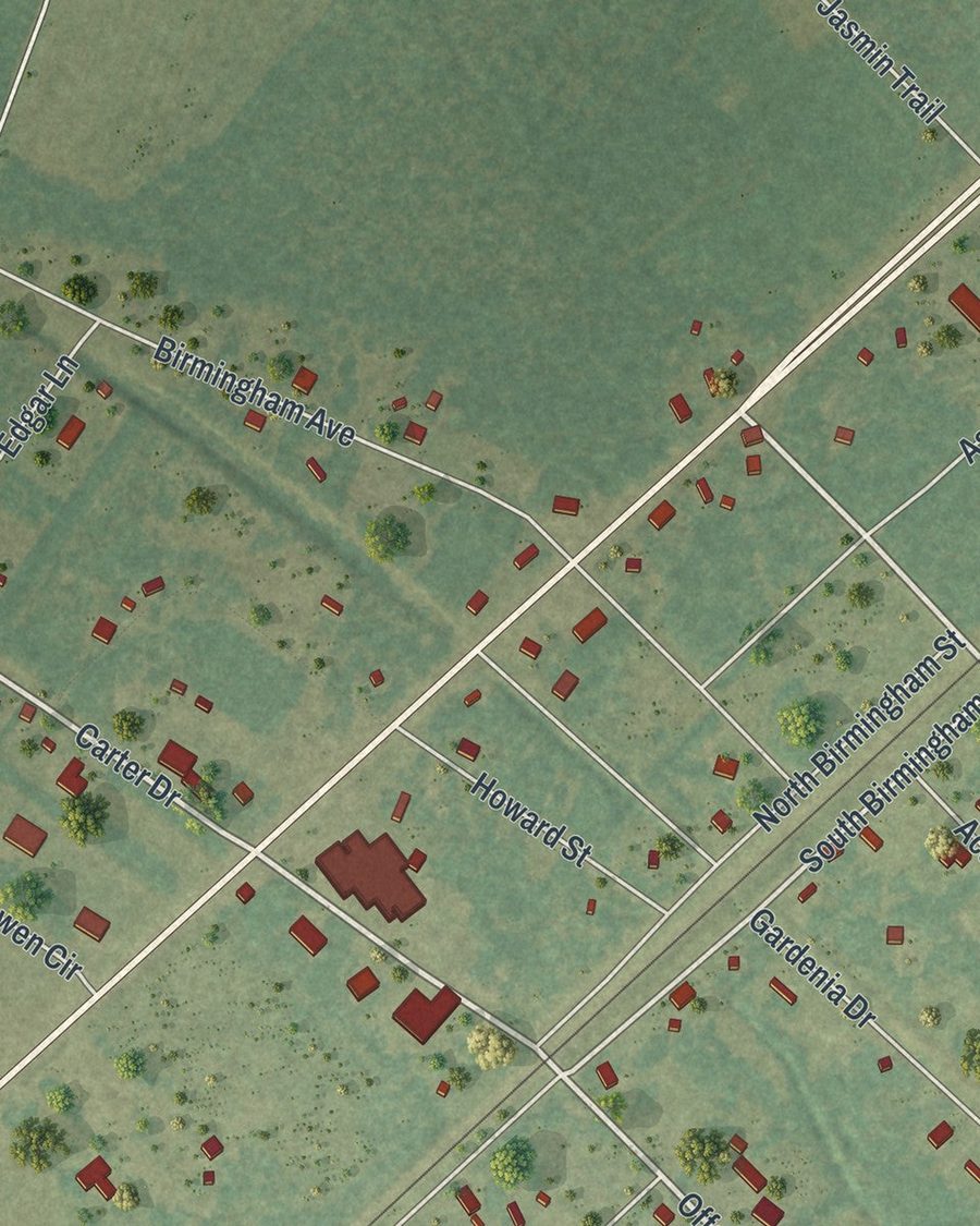 Close-up of Offerman streets on the map