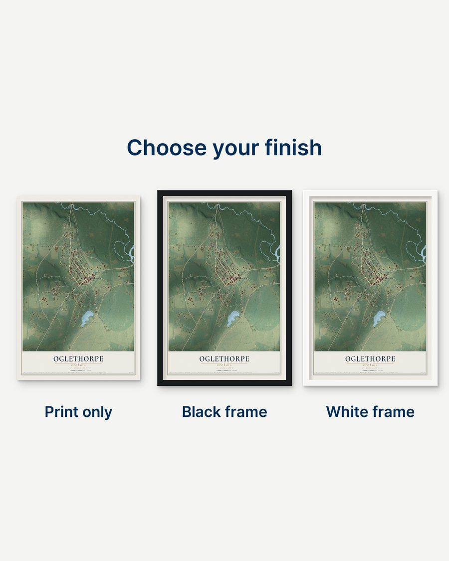The Oglethorpe, Georgia map as a print only, in a black frame and in a white frame