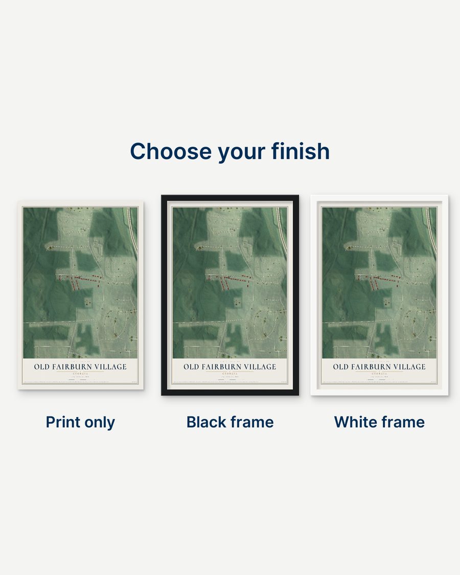 The Old Fairburn Village, Georgia map as a print only, in a black frame and in a white frame