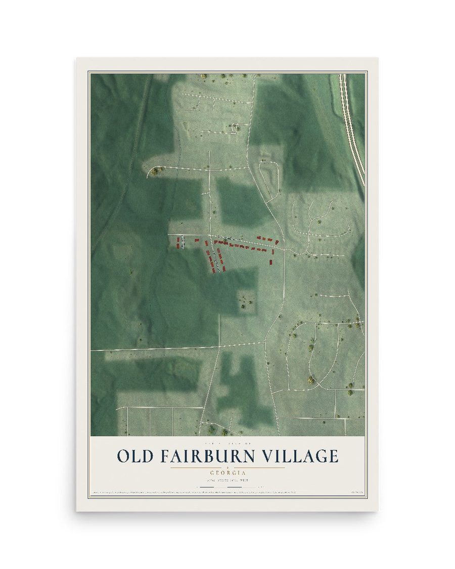 Old Fairburn Village, Georgia map print, 12 x 18 in, print only