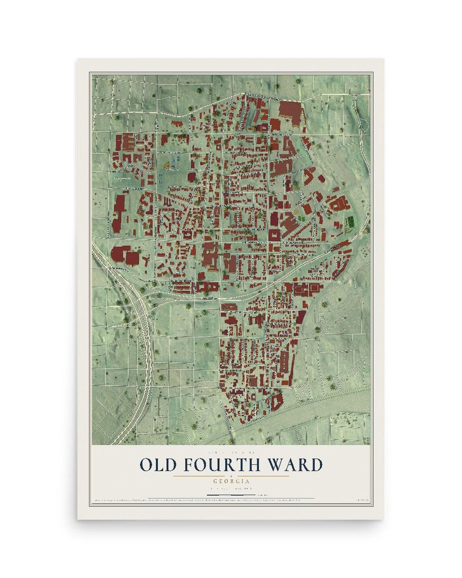Old Fourth Ward, Georgia map print, 12 x 18 in, print only