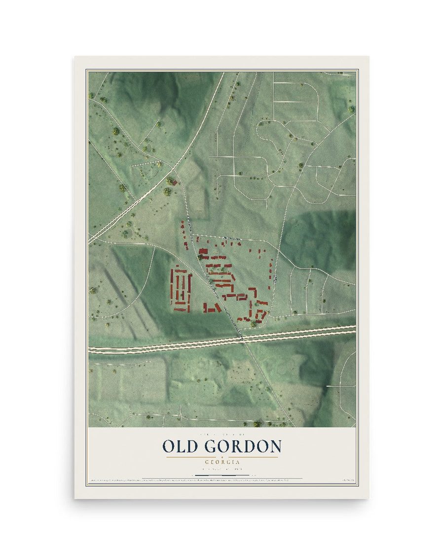 Old Gordon, Georgia map print, 12 x 18 in, print only