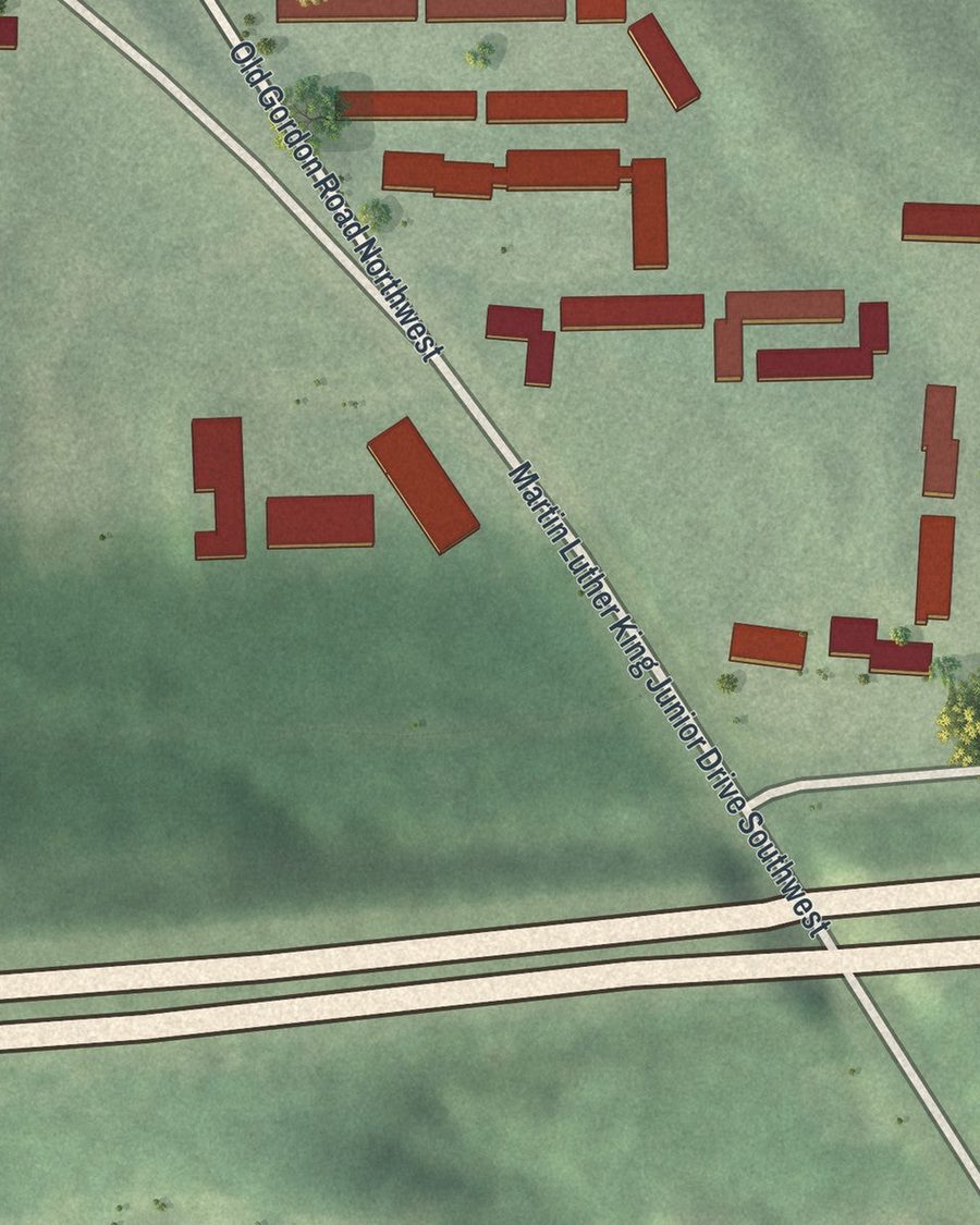 Close-up of Old Gordon streets on the map