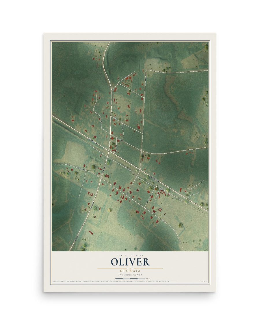 Oliver, Georgia map print, 12 x 18 in, print only