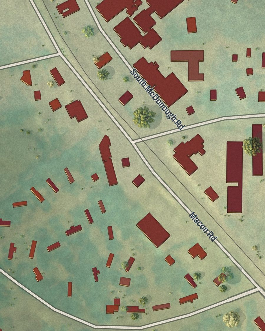 Close-up of Orchard Hill streets on the map