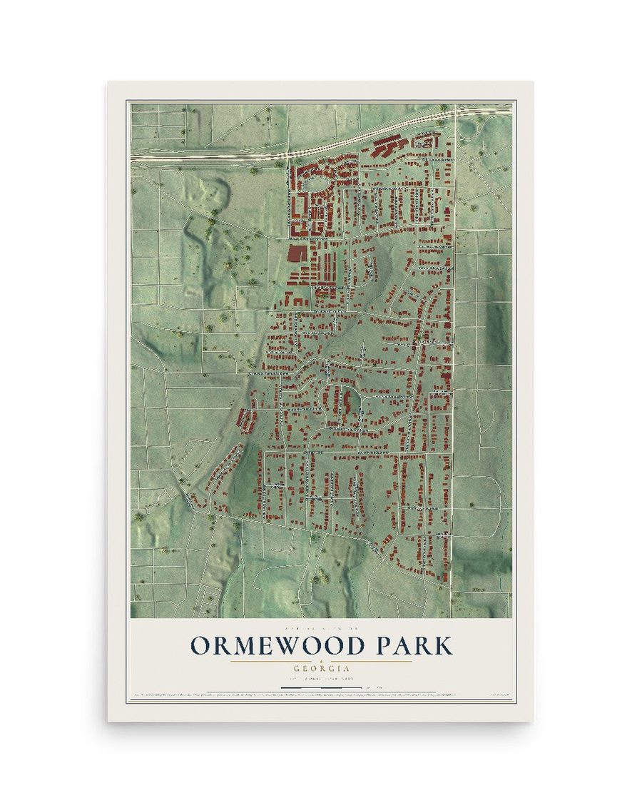 Ormewood Park, Georgia map print, 12 x 18 in, print only