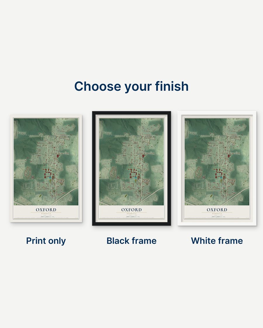 The Oxford, Georgia map as a print only, in a black frame and in a white frame