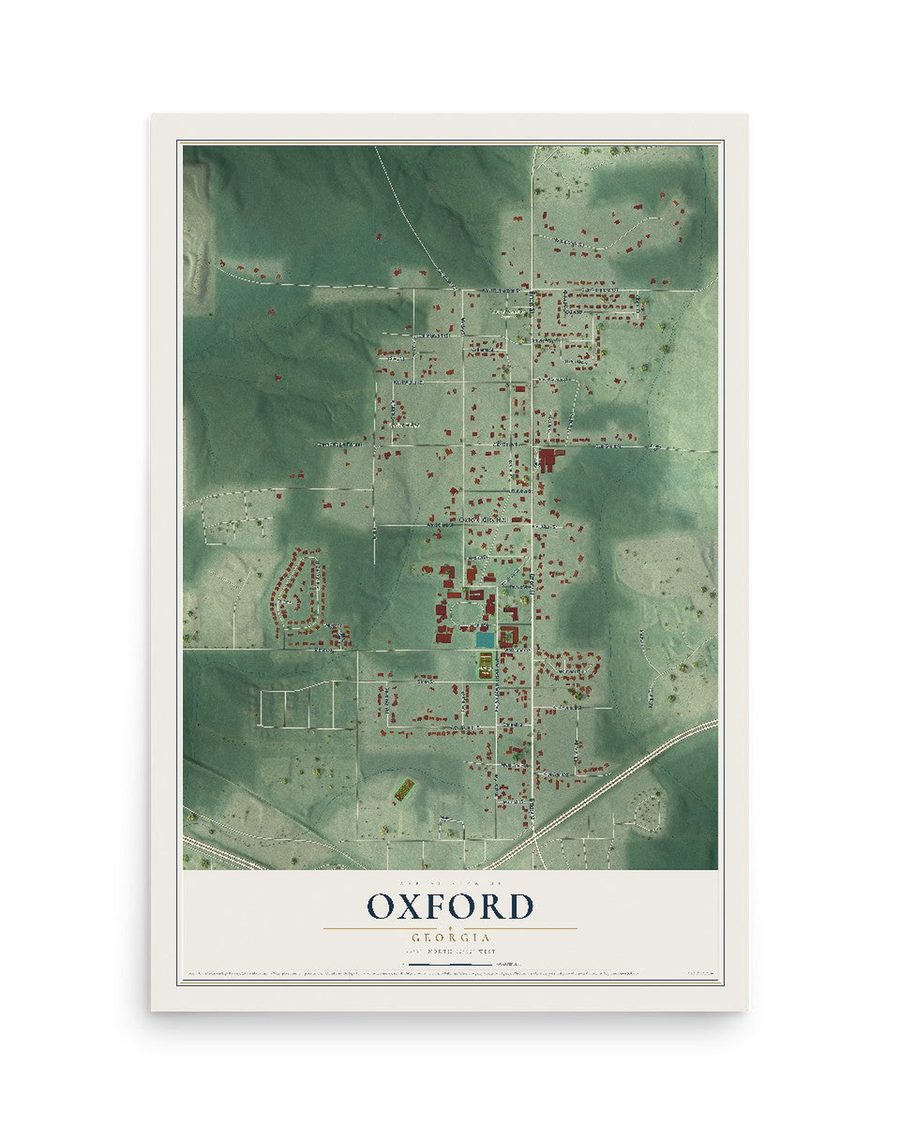 Oxford, Georgia map print, 12 x 18 in, print only