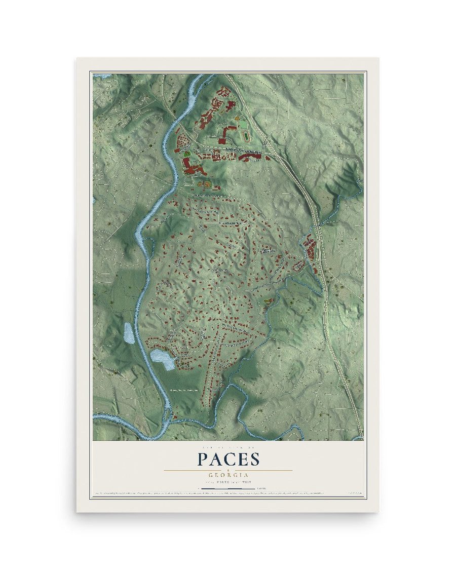 Paces, Georgia map print, 12 x 18 in, print only