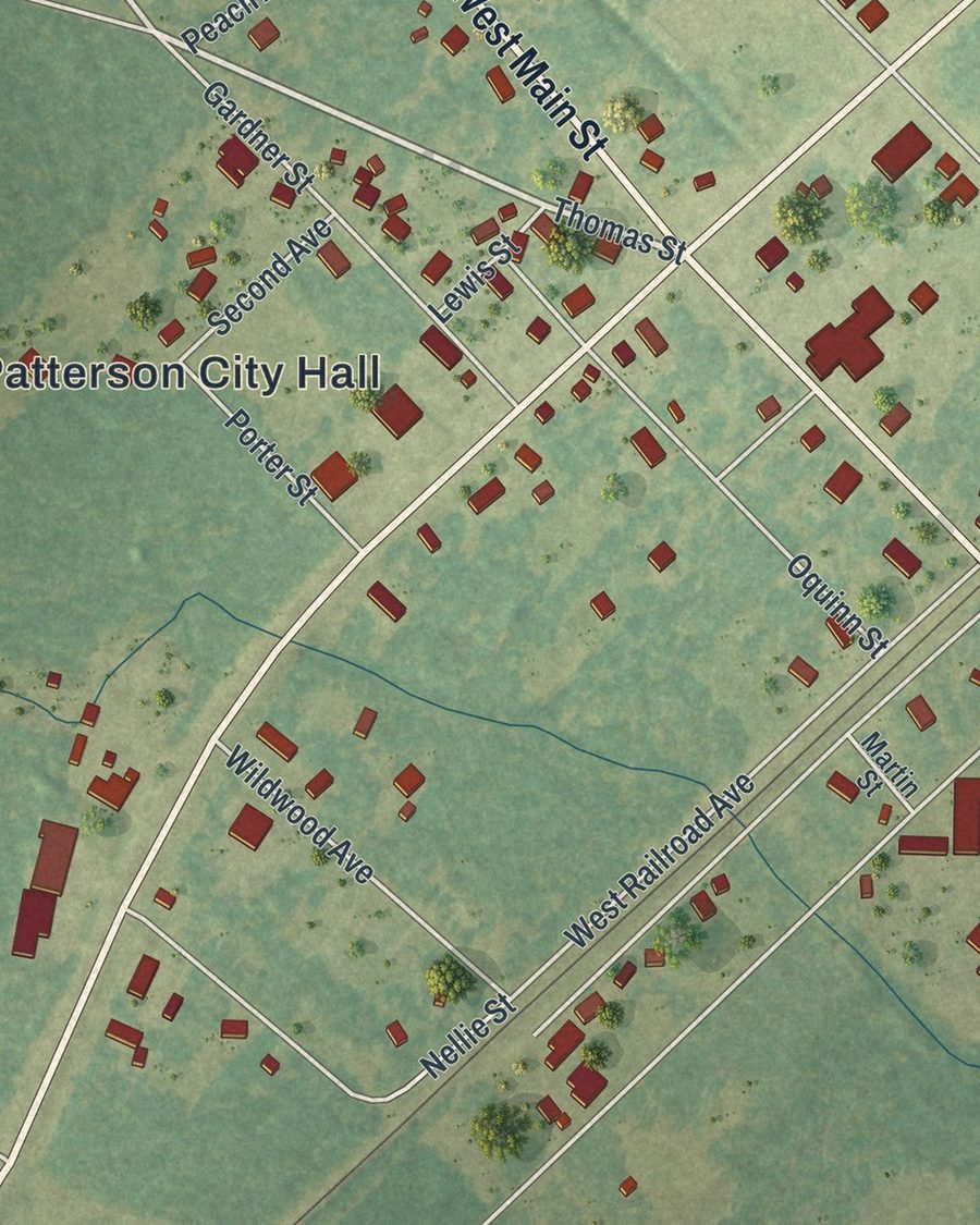 Close-up of Patterson streets on the map