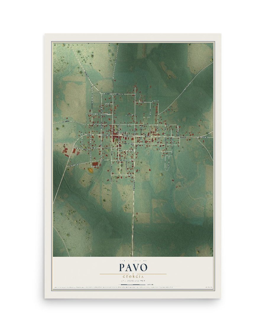 Pavo, Georgia map print, 12 x 18 in, print only