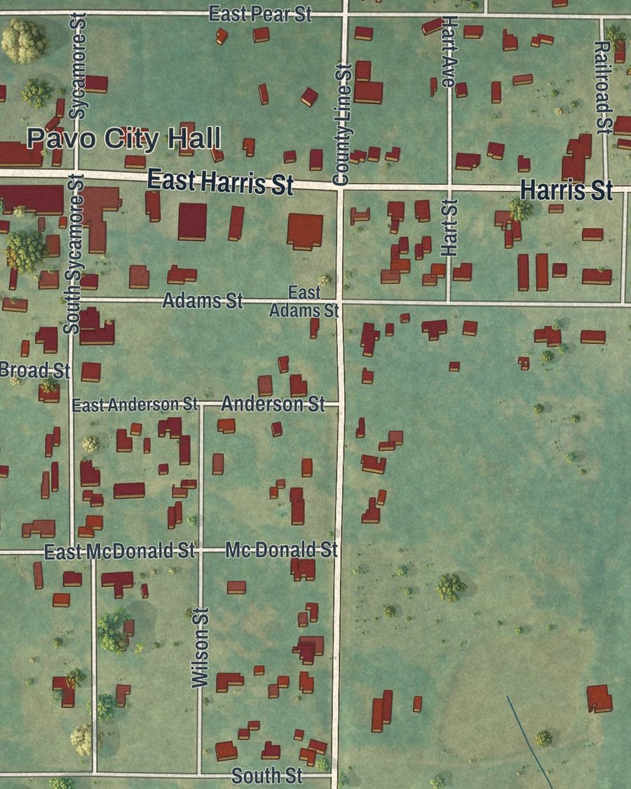 Close-up of Pavo streets on the map