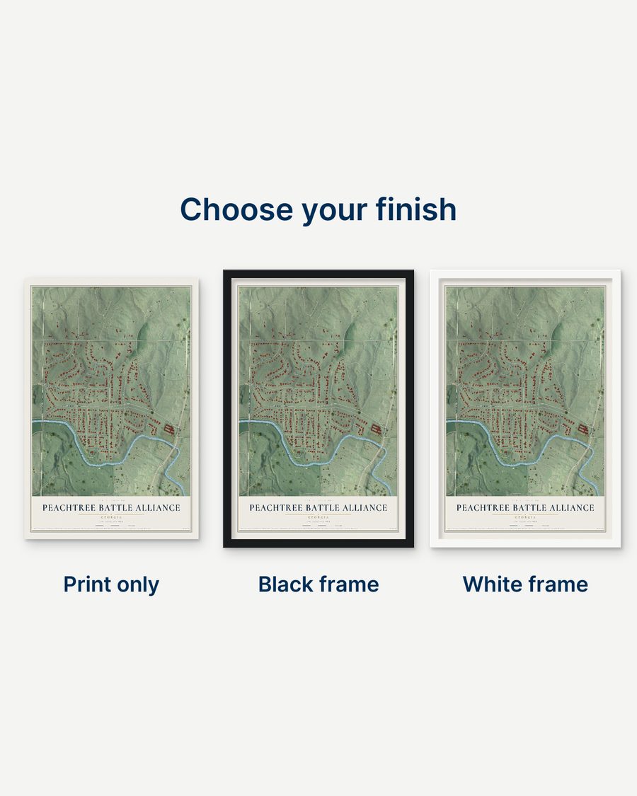 The Peachtree Battle Alliance, Georgia map as a print only, in a black frame and in a white frame