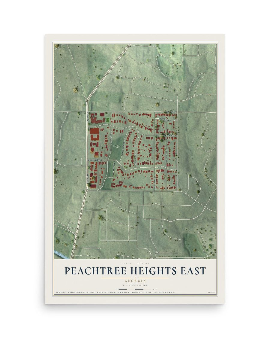 Peachtree Heights East, Georgia map print, 12 x 18 in, print only