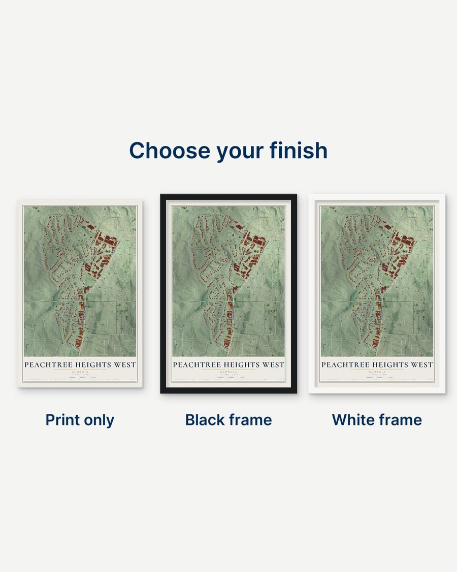 The Peachtree Heights West, Georgia map as a print only, in a black frame and in a white frame