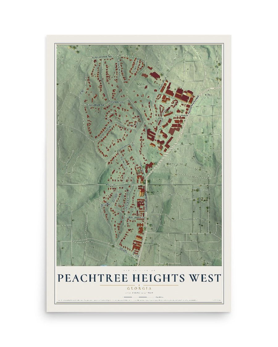 Peachtree Heights West, Georgia map print, 12 x 18 in, print only