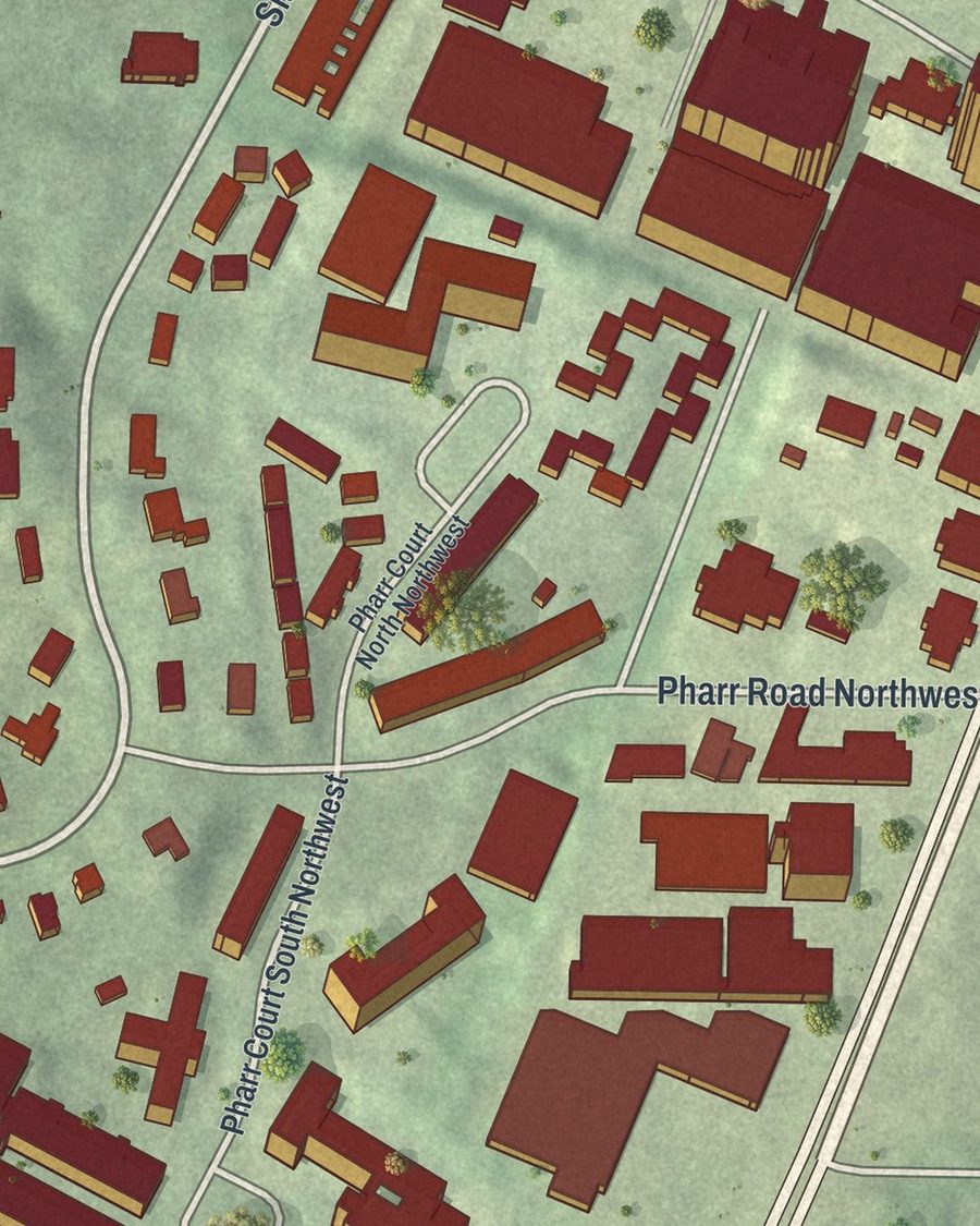 Close-up of Peachtree Heights West streets on the map