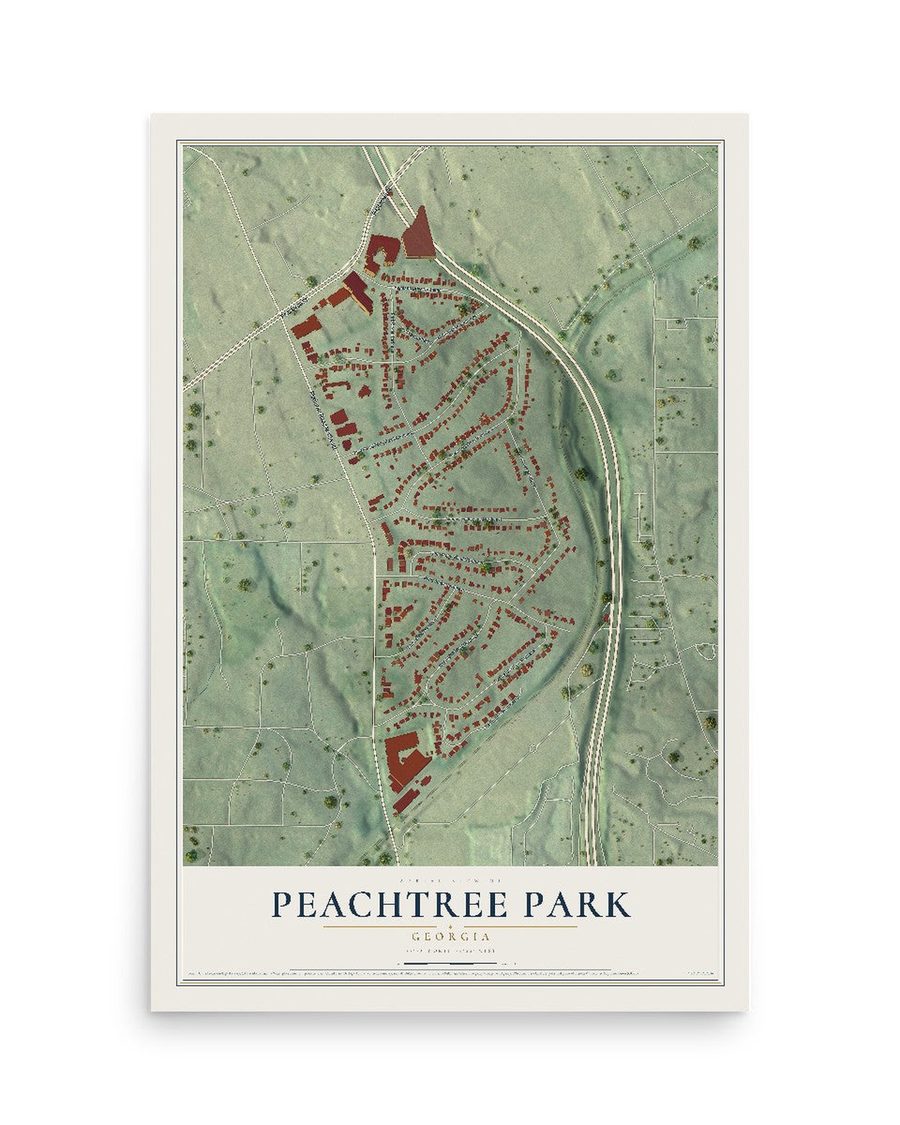 Peachtree Park, Georgia map print, 12 x 18 in, print only