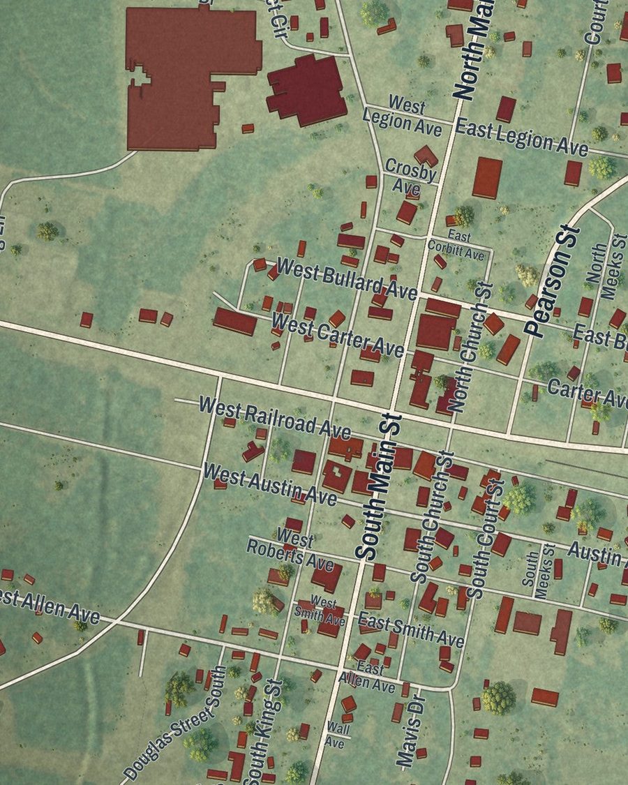 Close-up of Pearson streets on the map