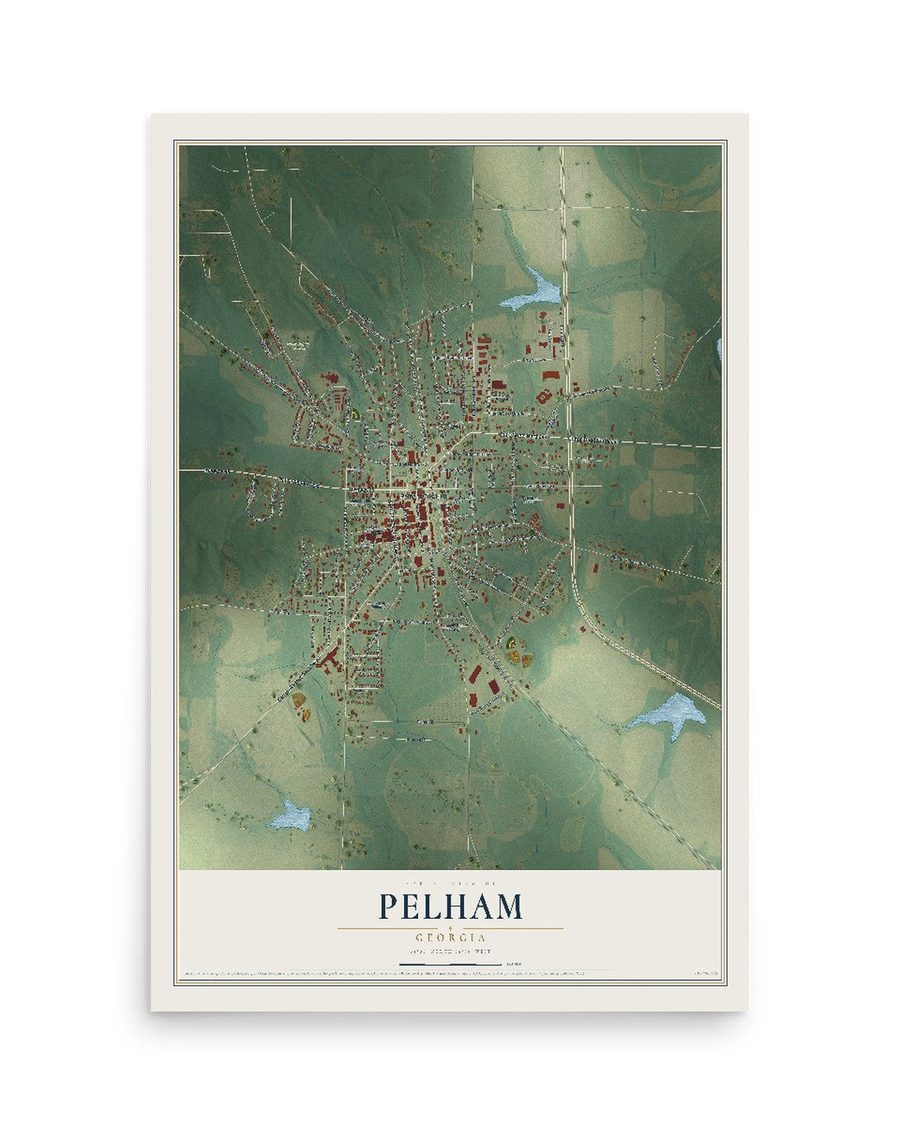 Pelham, Georgia map print, 12 x 18 in, print only
