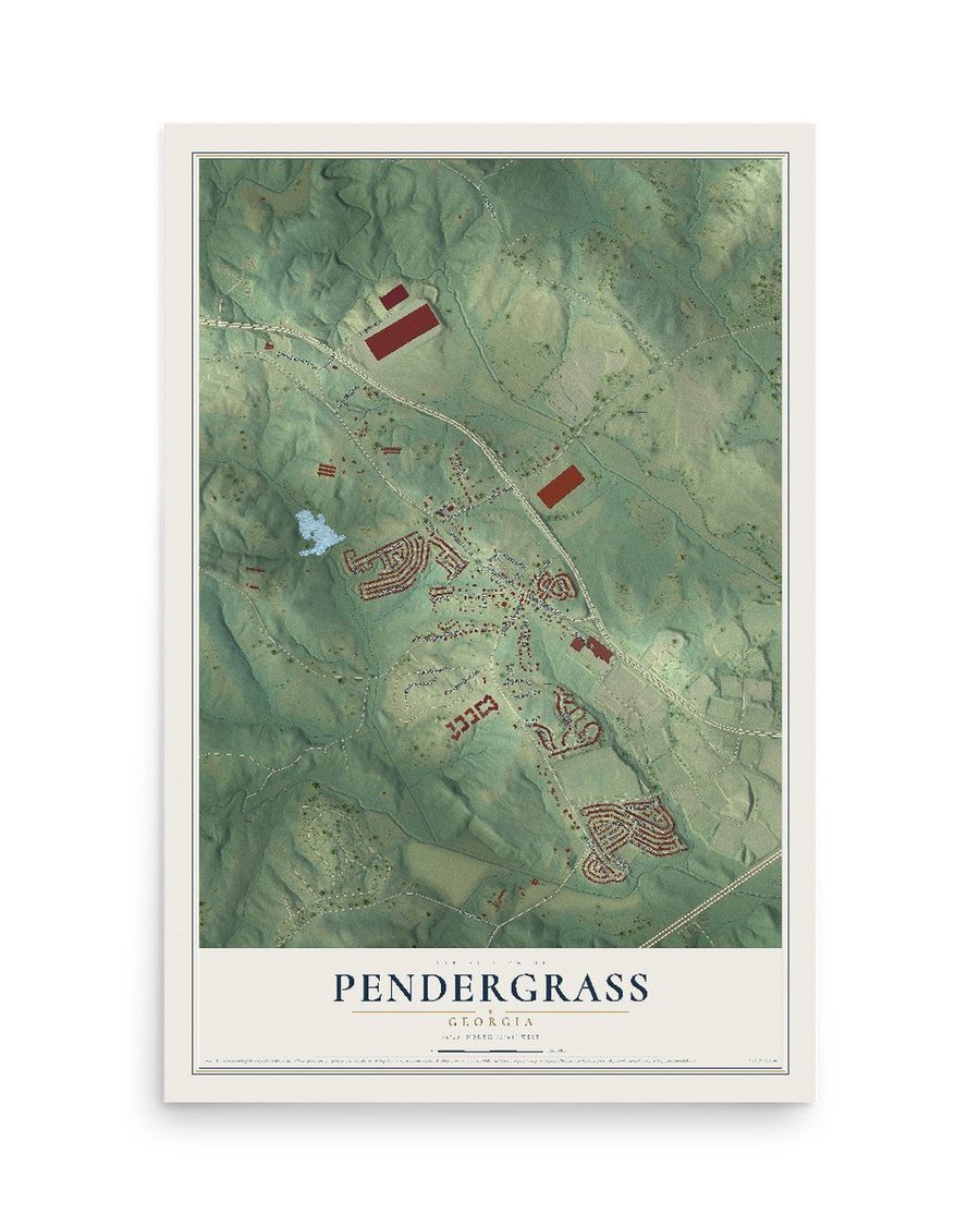 Pendergrass, Georgia map print, 12 x 18 in, print only