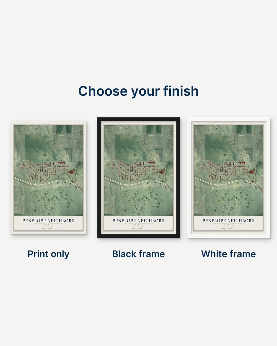 The Penelope Neighbors, Georgia map as a print only, in a black frame and in a white frame