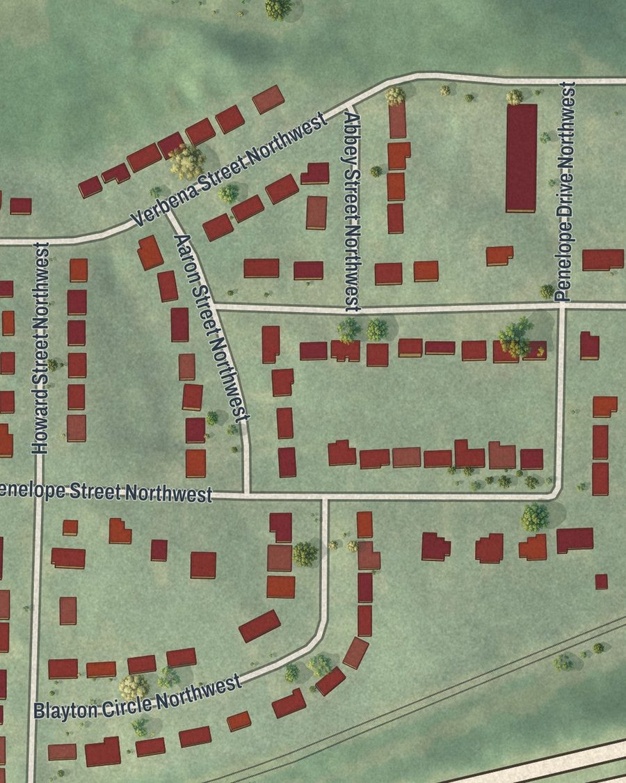 Close-up of Penelope Neighbors streets on the map