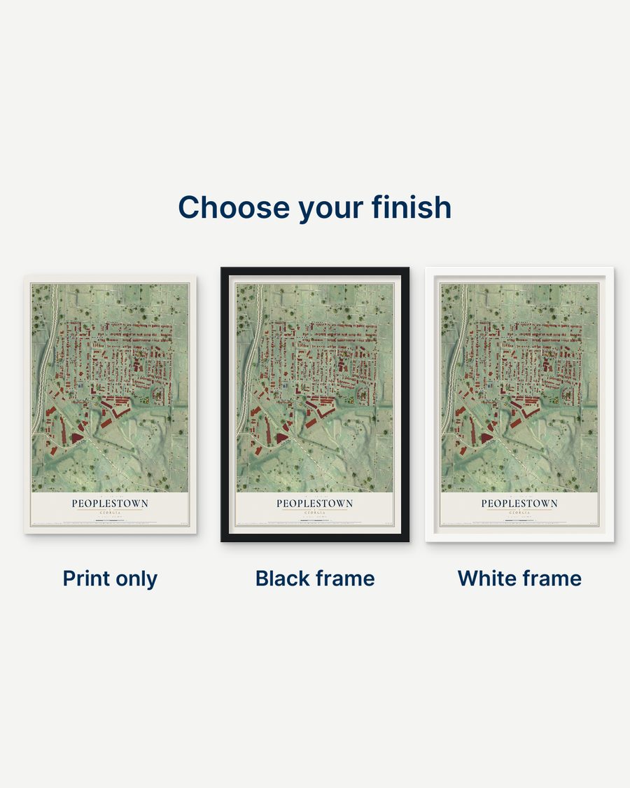 The Peoplestown, Georgia map as a print only, in a black frame and in a white frame