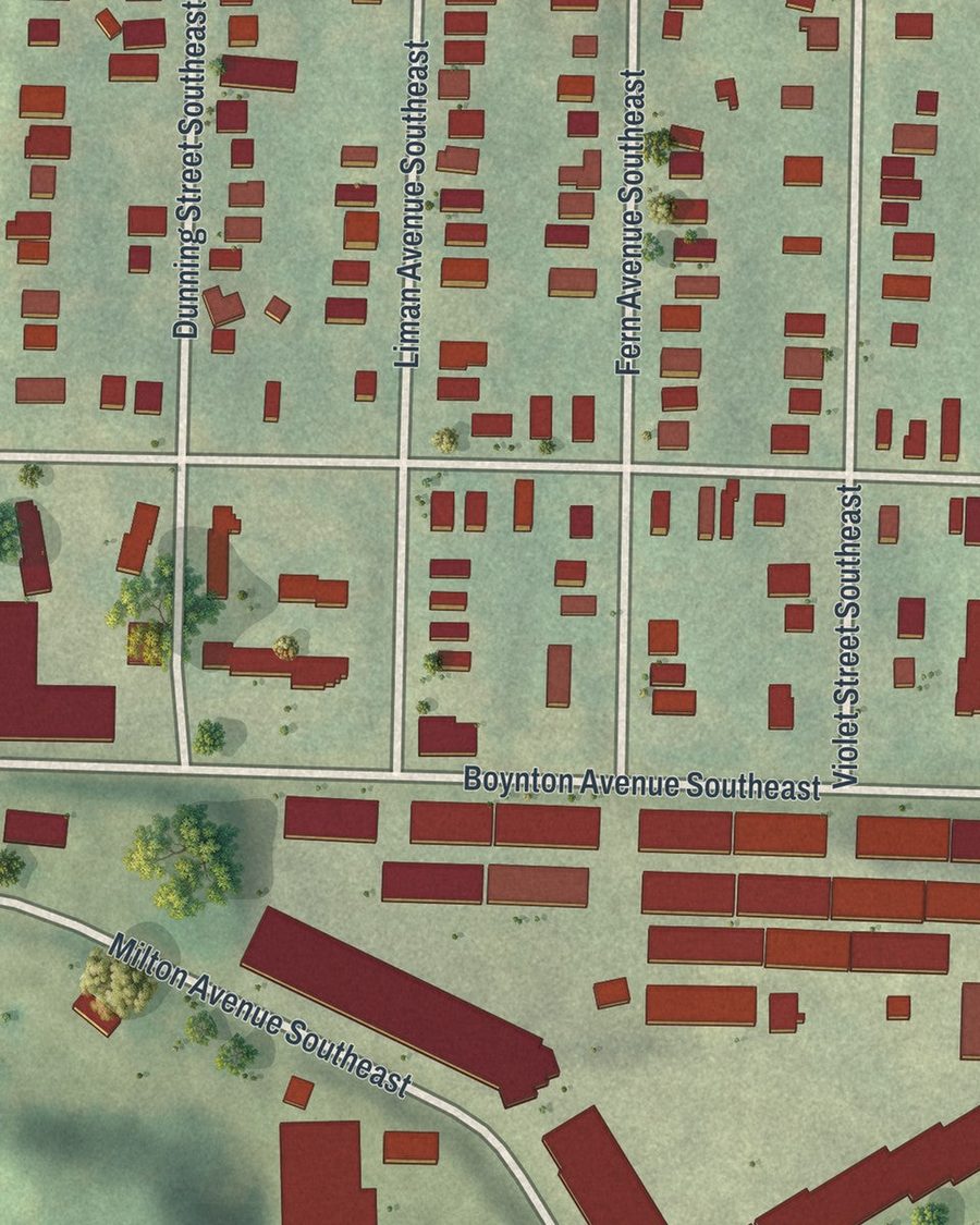 Close-up of Peoplestown streets on the map