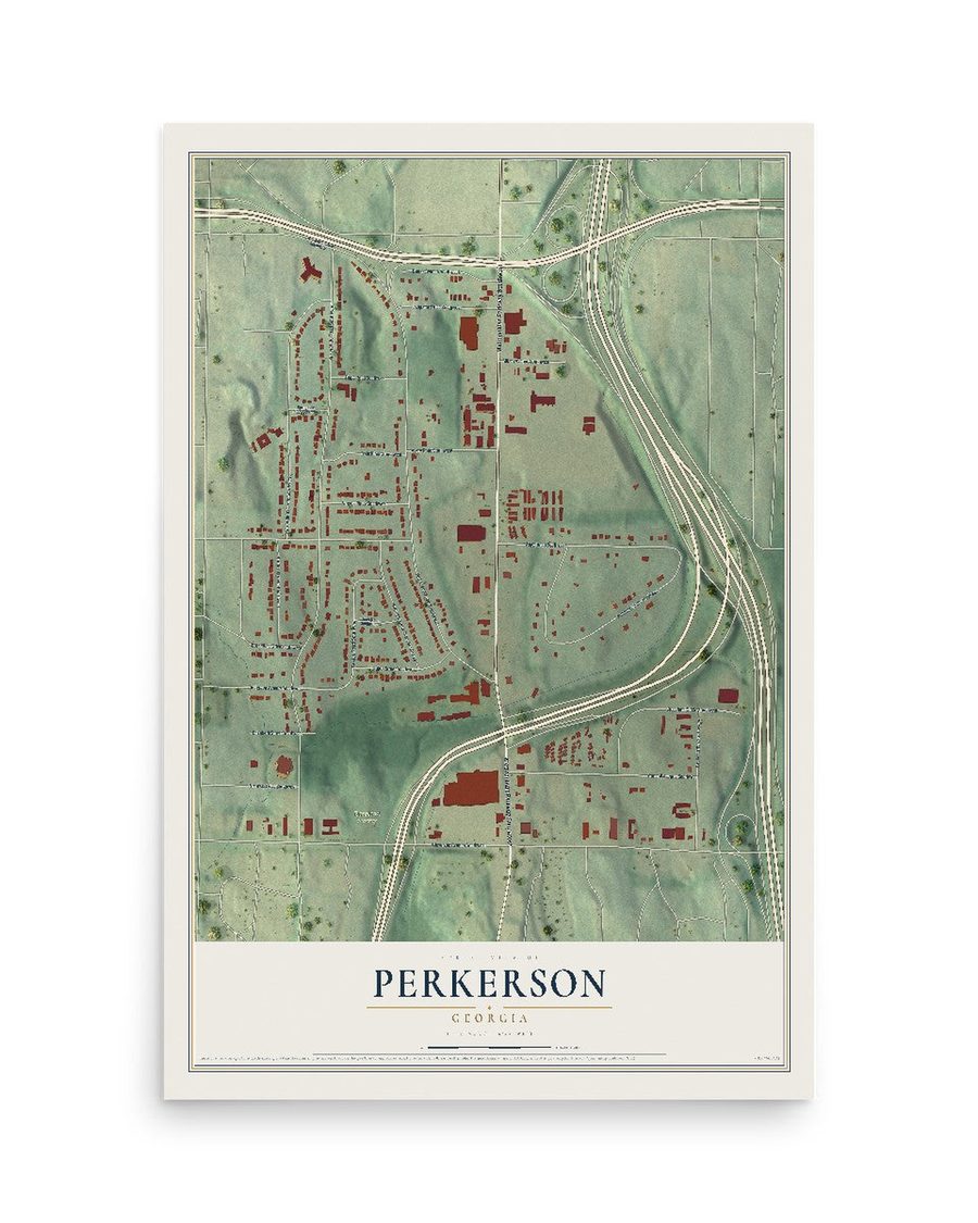 Perkerson, Georgia map print, 12 x 18 in, print only