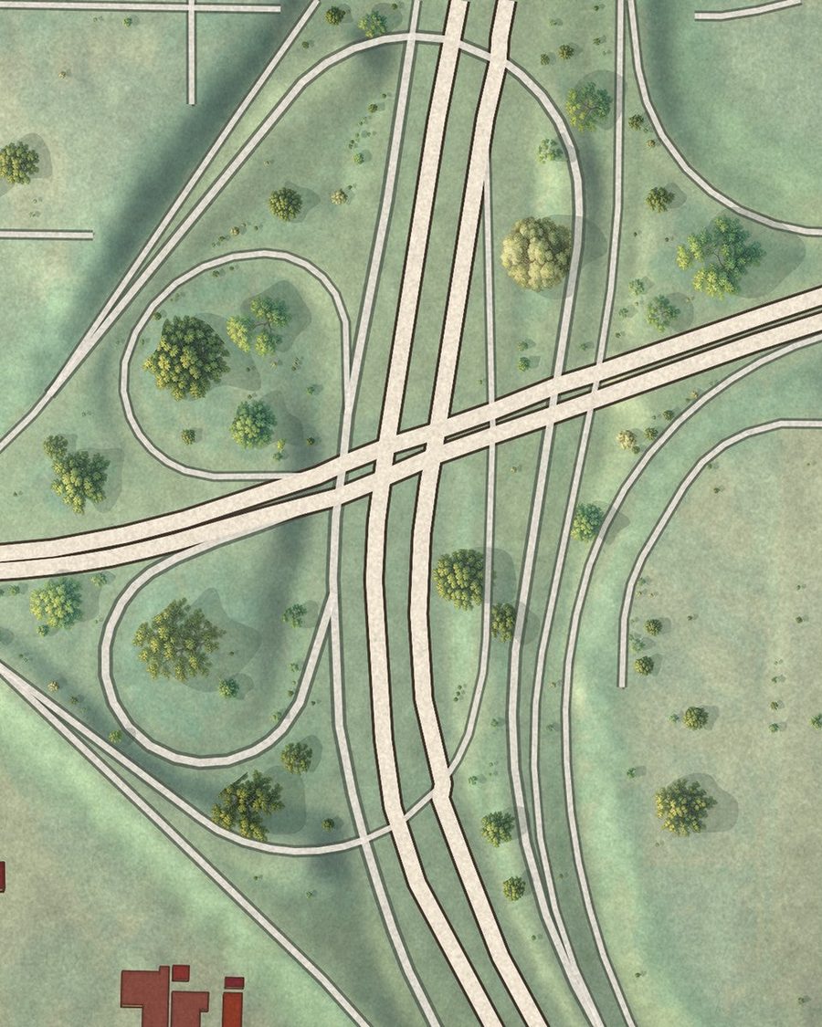 Close-up of Perkerson streets on the map