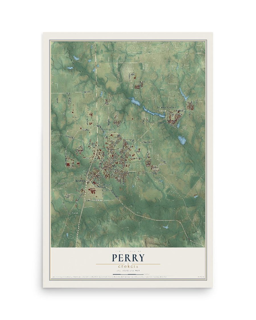 Perry, Georgia map print, 12 x 18 in, print only