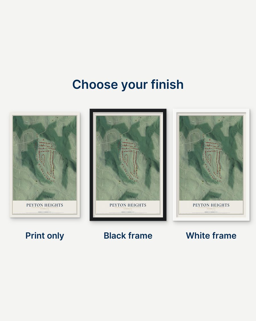 The Peyton Heights, Georgia map as a print only, in a black frame and in a white frame
