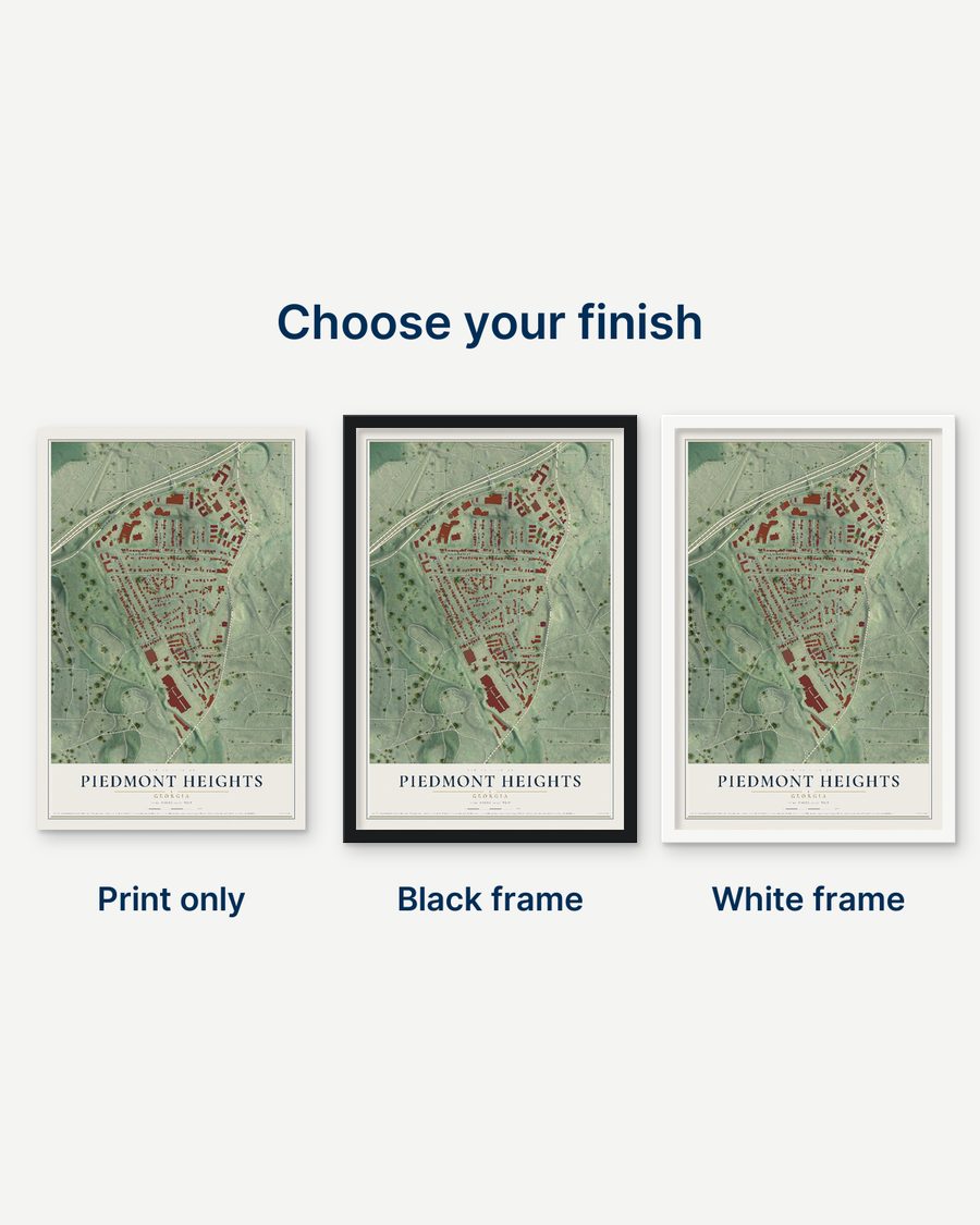 The Piedmont Heights, Georgia map as a print only, in a black frame and in a white frame