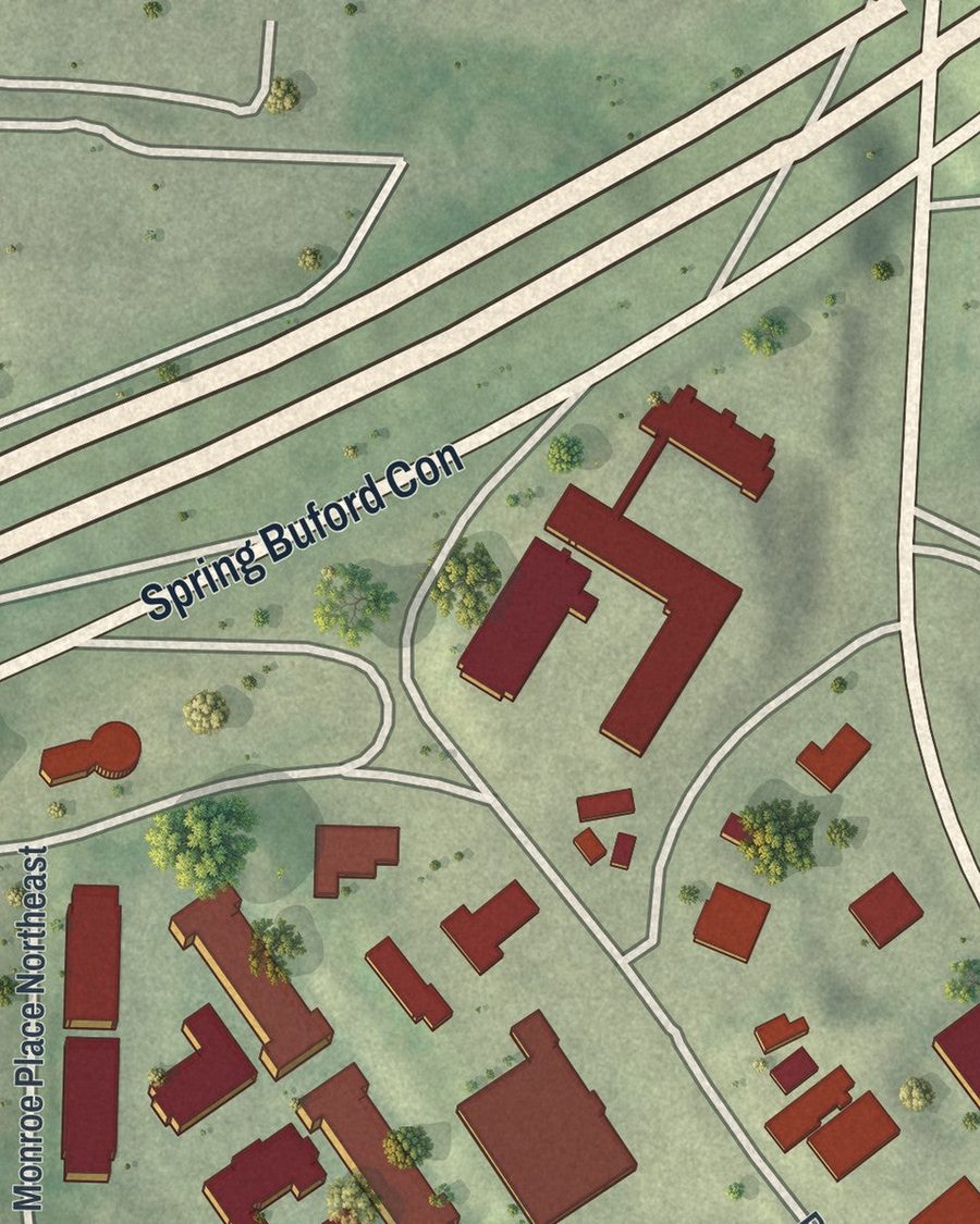 Close-up of Piedmont Heights streets on the map