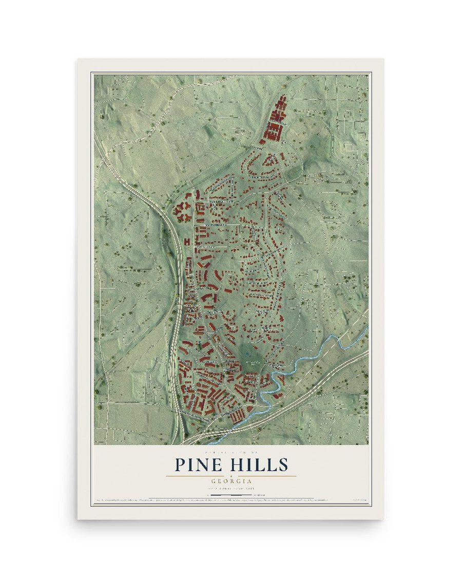 Pine Hills, Georgia map print, 12 x 18 in, print only